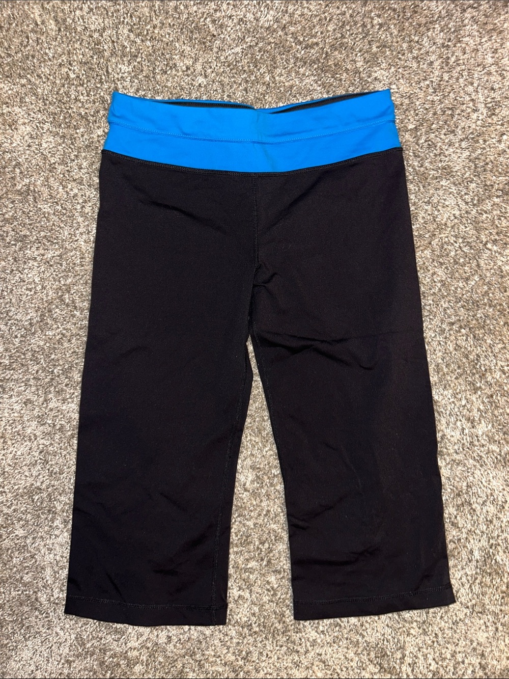Kirkland Signature Black Capri Leggings with Bright Blue Waistband